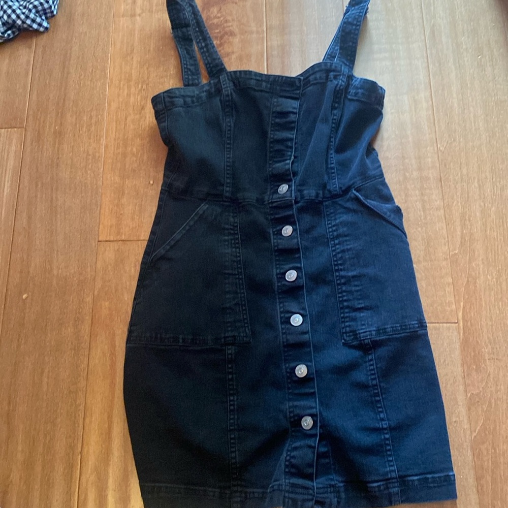 Black Overall Dress with buttons and pockets!